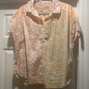 Fun flower pattern cotton button up tee